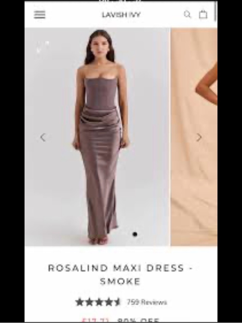Lavish Ivy Strapless Evening Dress in Taupe